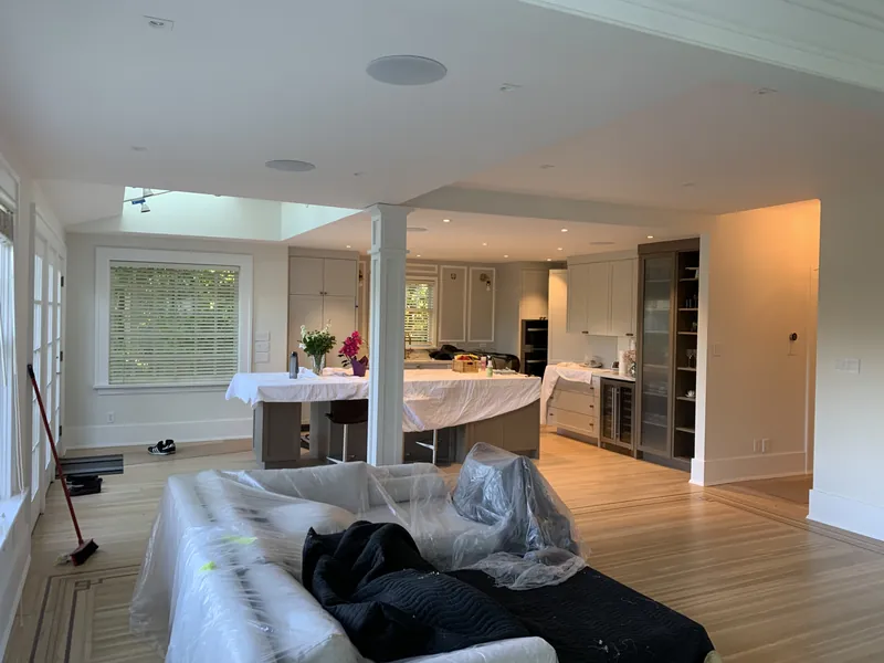 Surface prep, a room masked and draped before painting