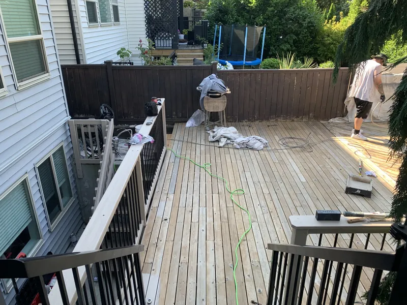 Deck staining in progress